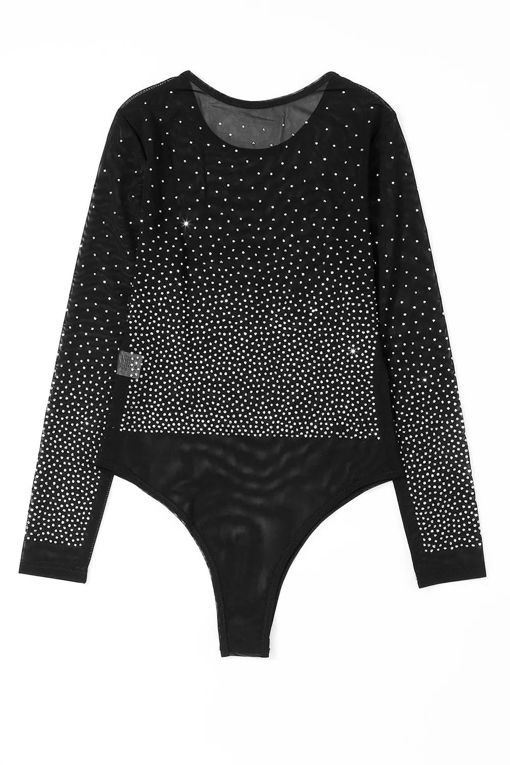 Rhinestone Embellished Mesh Long Sleeve Bodysuit Trendsi