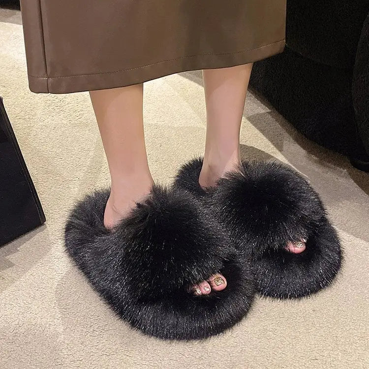 Fuzzy Open Toe Platform Slippers Trendsi