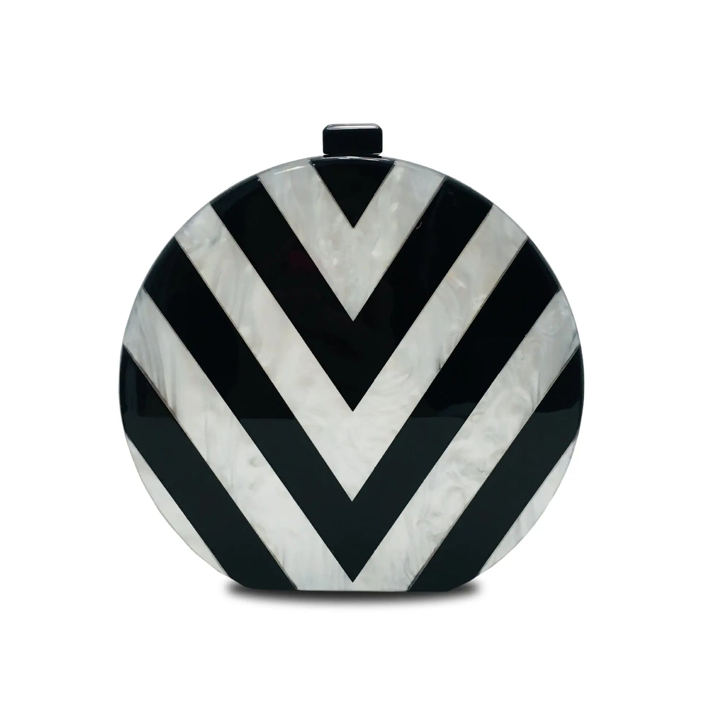 Black And White Geometric Stitching Acrylic Clutch - GlossiChic Collection