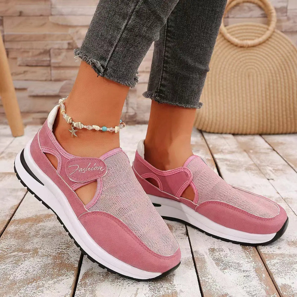 Mesh Round Toe Platform Sneakers Trendsi