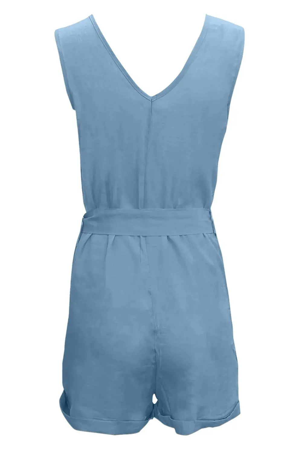 Full Size Tied V-Neck Sleeveless Romper with Pockets - GlossiChic Collection