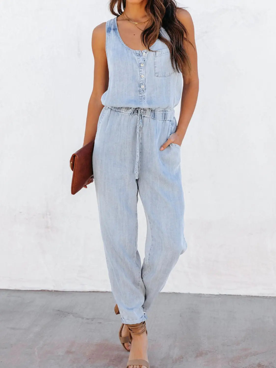 Drawstring Waist Sleeveless Jumpsuit - GlossiChic Collection