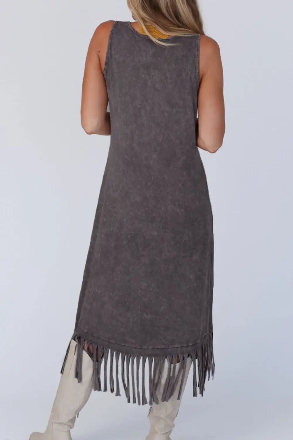 Tassel Round Neck Sleeveless Midi Dress Trendsi