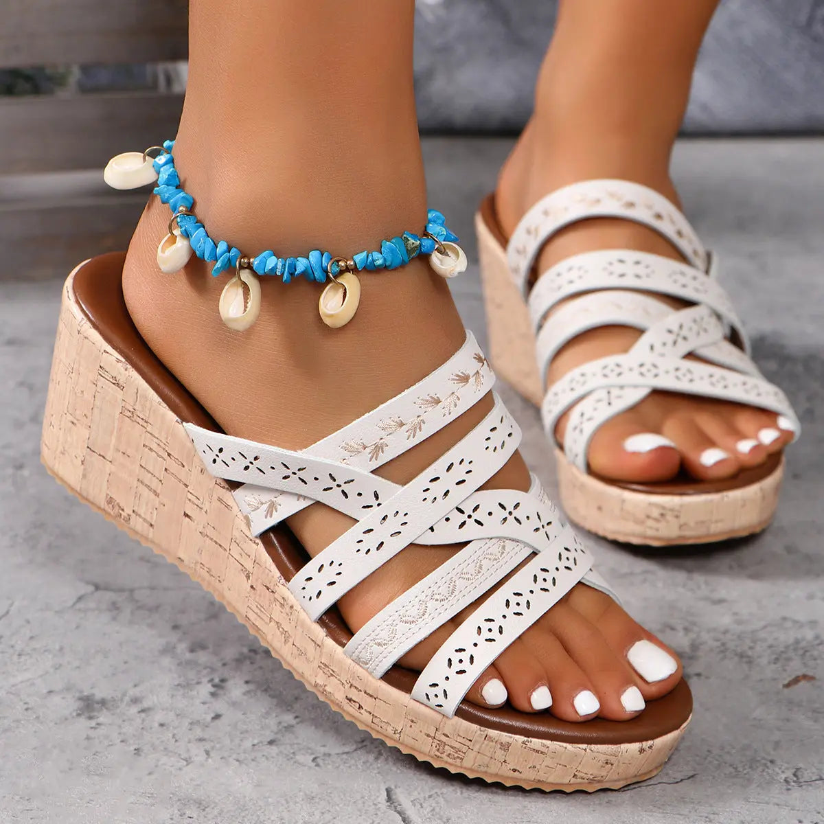 PU Leather Crisscross Wedge Sandals Trendsi