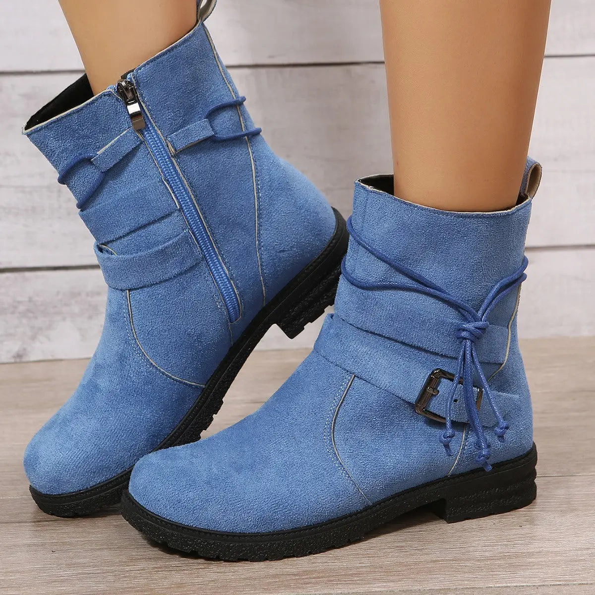 Suede Side Zip Round Toe Boots Trendsi