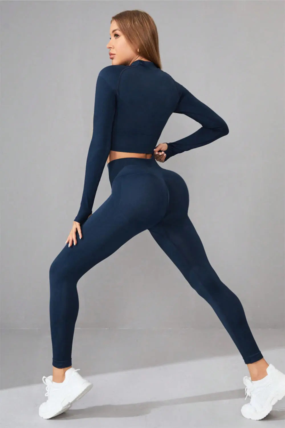 Mock Neck Long Sleeve Top and Pants Active Set Trendsi