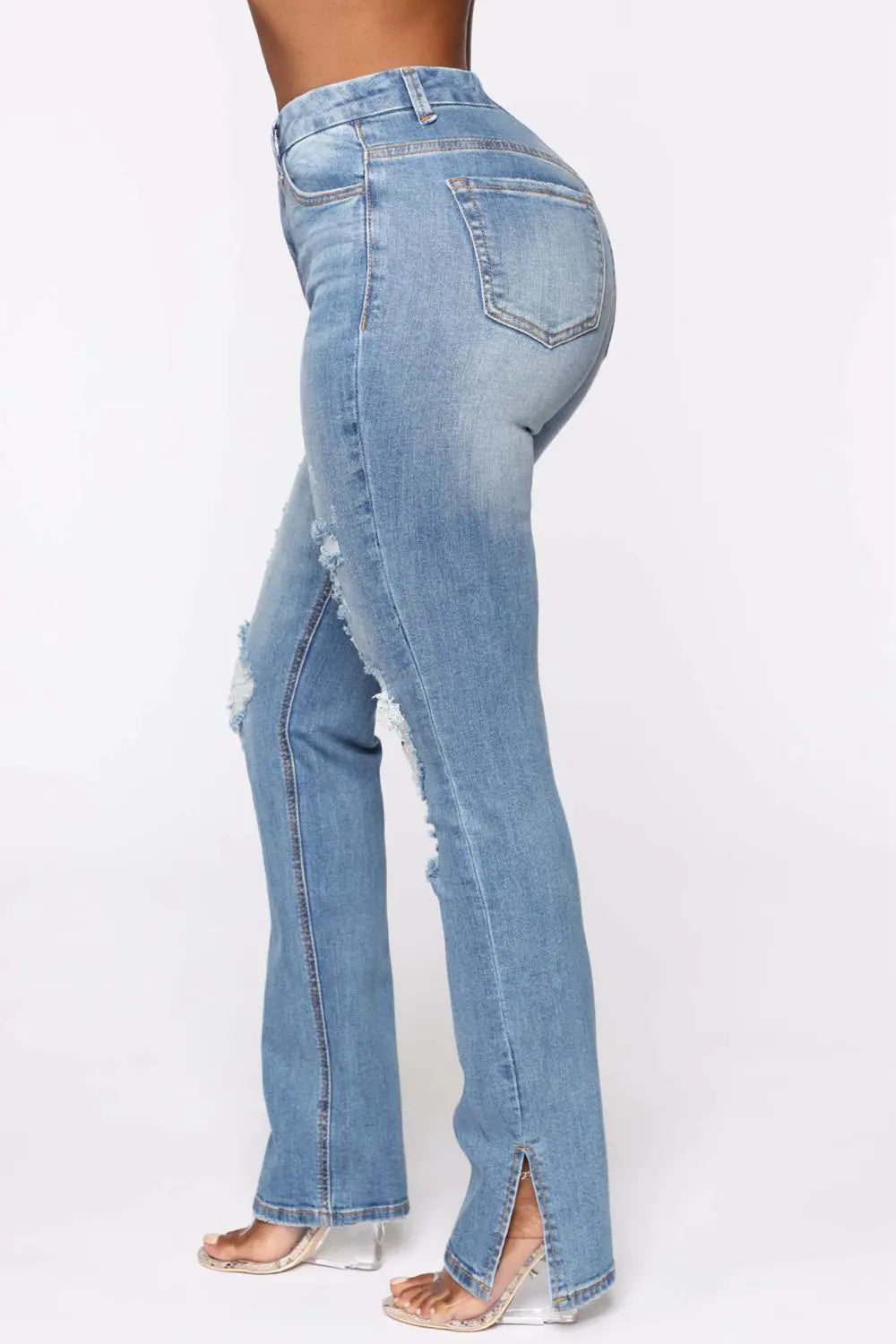 Distressed Slit Jeans Trendsi