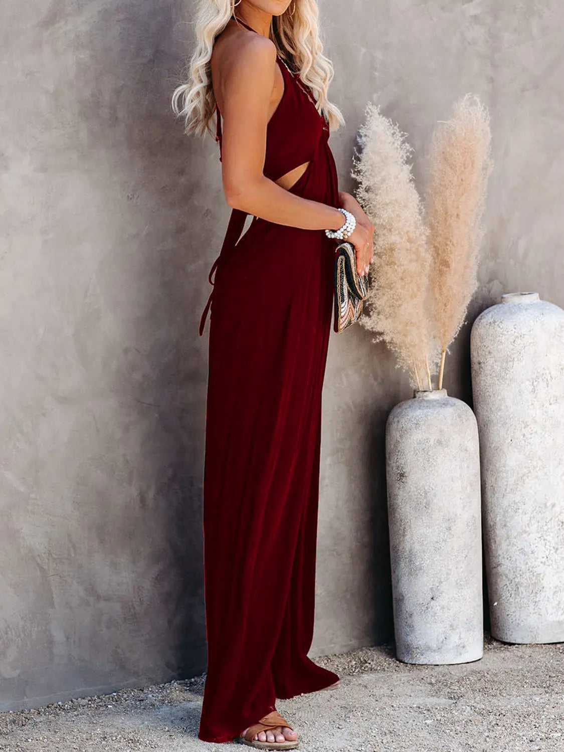 Halter Neck Wide Leg Jumpsuit Trendsi