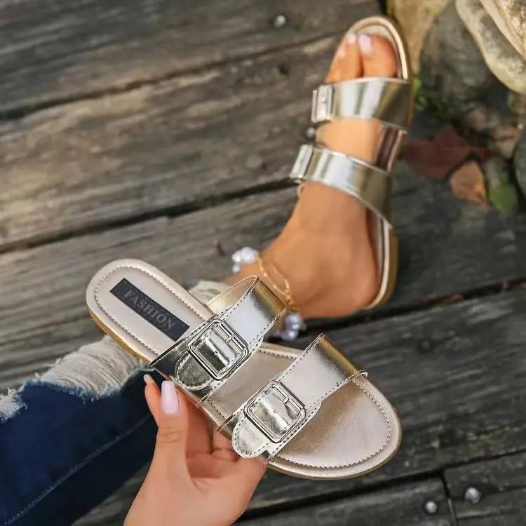 Open Toe Double Buckle Sandals Trendsi