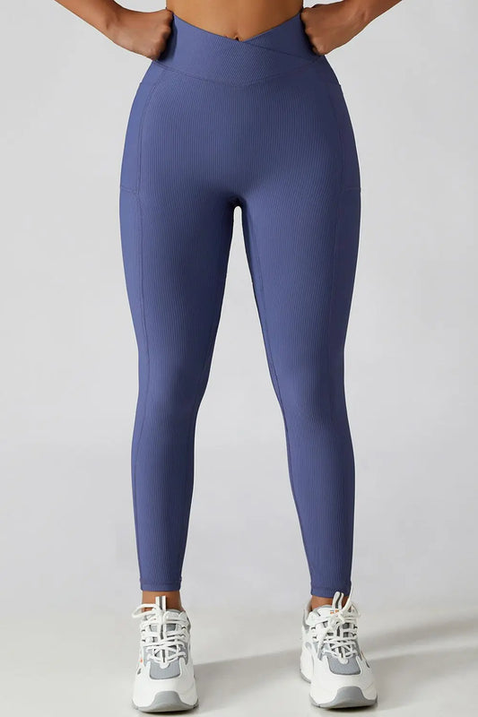 Crossover Tummy Control Waist Active Leggings - GlossiChic Collection