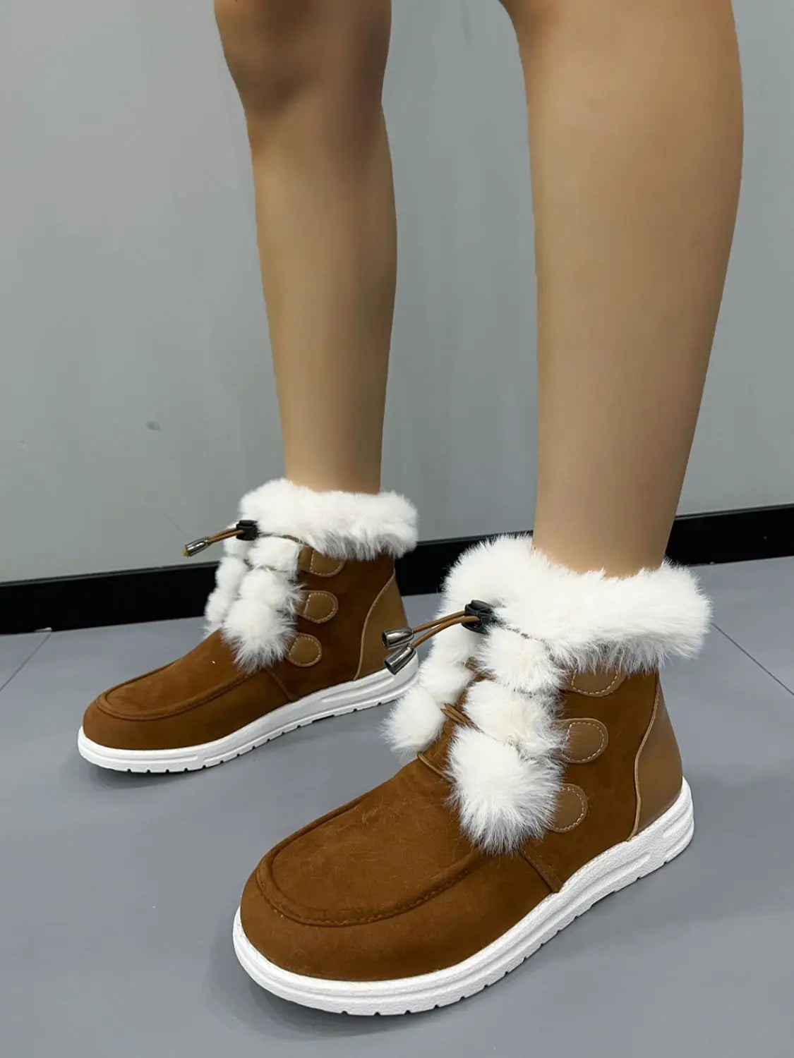 Plush Detail Suede Round Toe Boots Trendsi