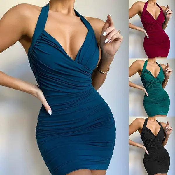 V-neck Halter Neck Dress GlossiChic Collection