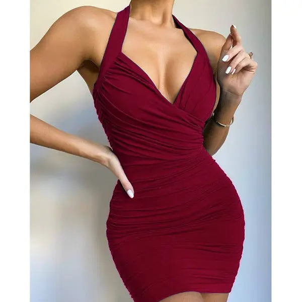 V-neck Halter Neck Dress GlossiChic Collection