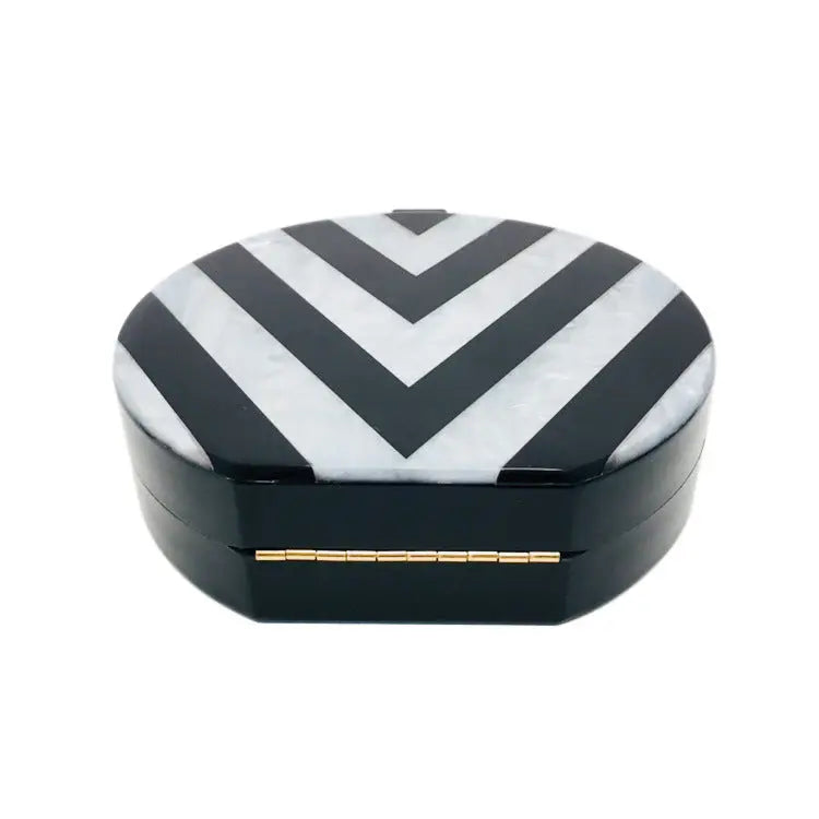 Black And White Geometric Stitching Acrylic Clutch - GlossiChic Collection