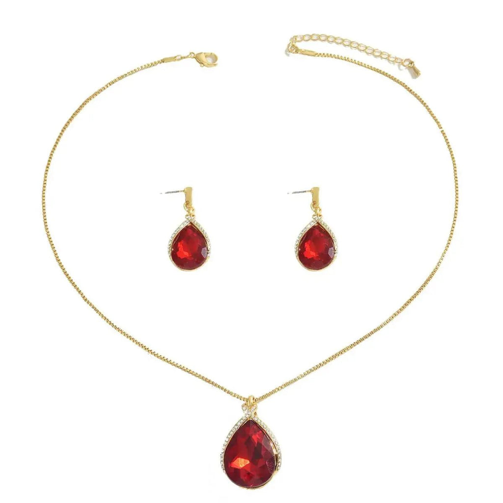 18K Gold - Plated Rhinestone Teardrop Necklace and Earrings Jewelry Set - GlossiChic Collectionjewelry