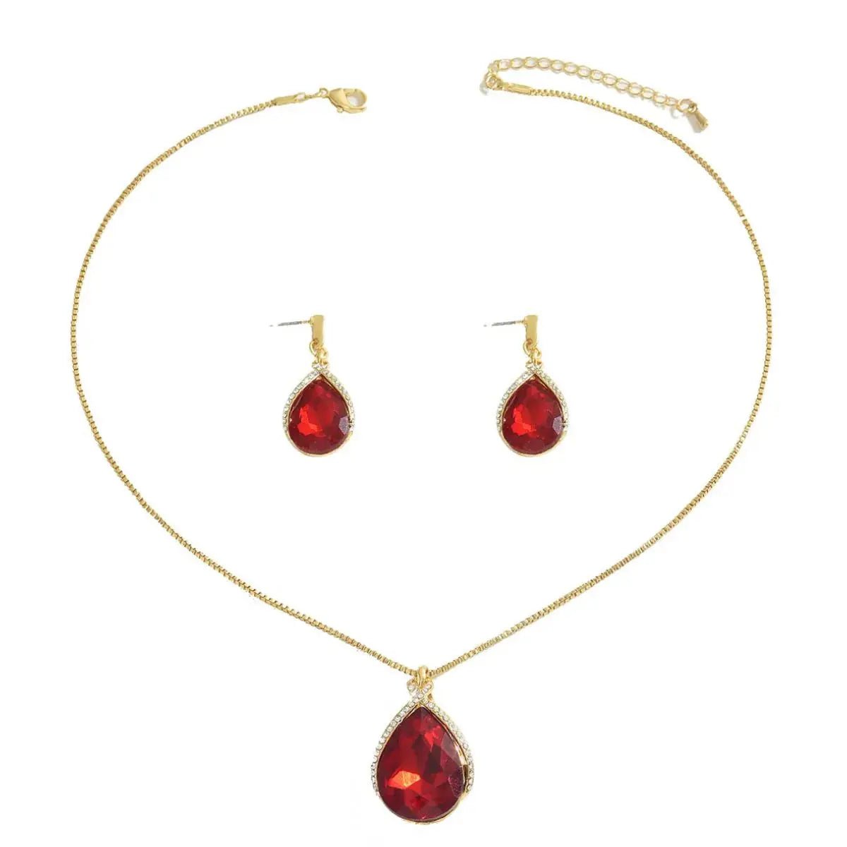 18K Gold - Plated Rhinestone Teardrop Necklace and Earrings Jewelry Set - GlossiChic Collectionjewelry