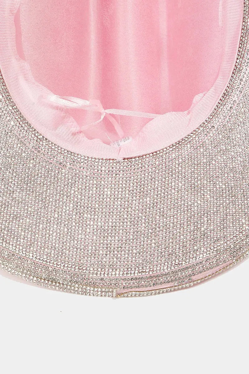 Pave Rhinestone Trim Faux Suede Hat - GlossiChic Collection LPK / One Size GlossiChic Collection Belts & Hats