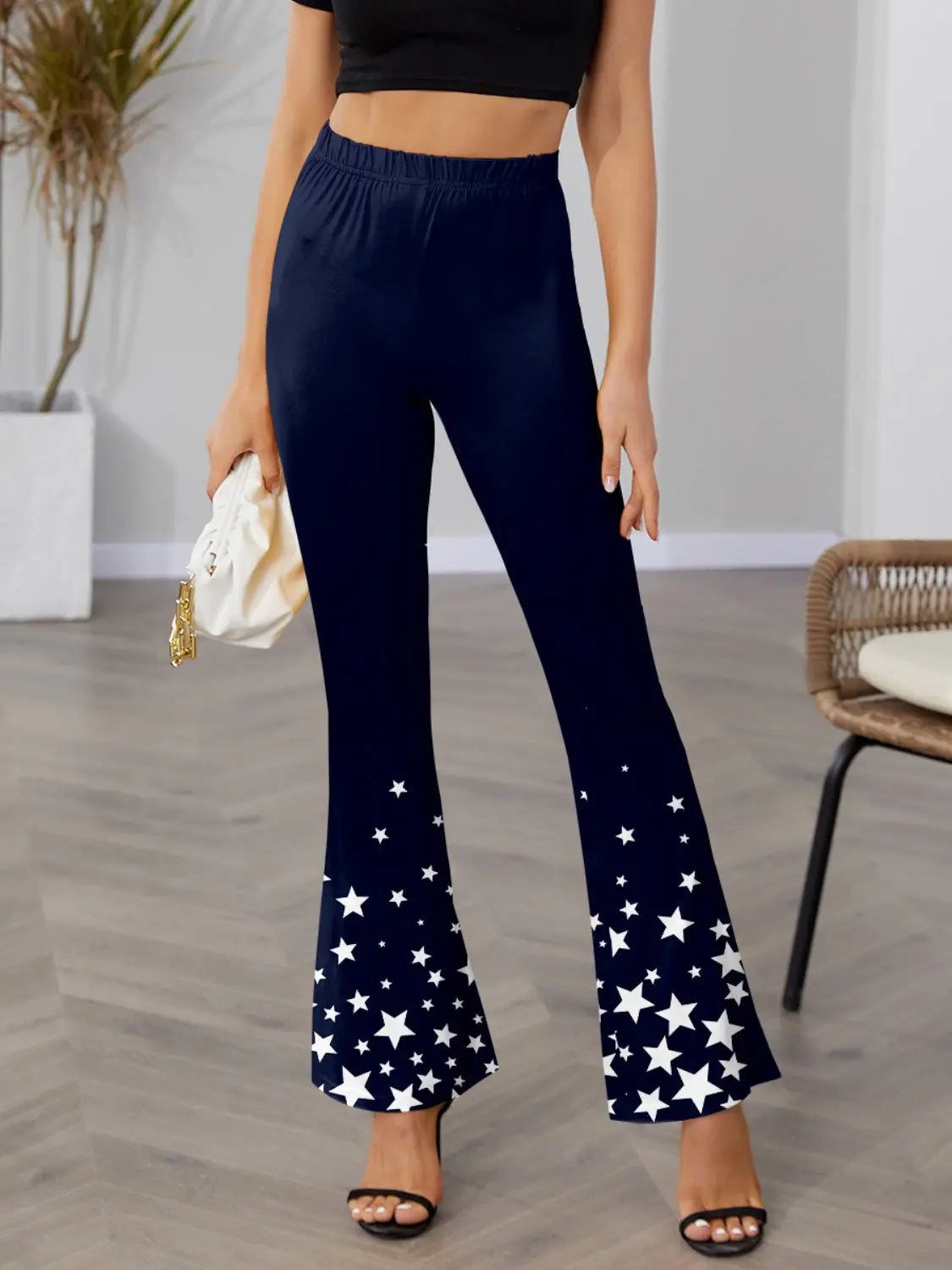 Star Elastic Waist Bootcut Pants Trendsi