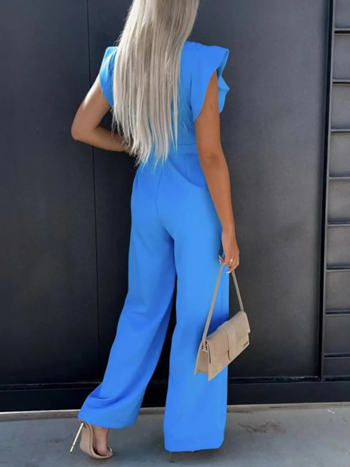 Ruffled Round Neck Cap Sleeve Jumpsuit Trendsi