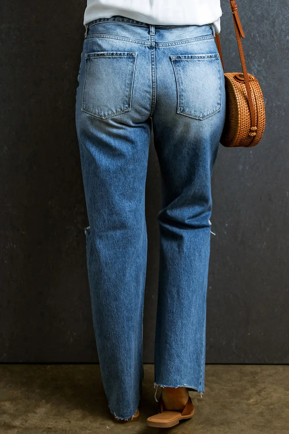 Distressed Raw Hem Jeans with Pockets - GlossiChic Collection