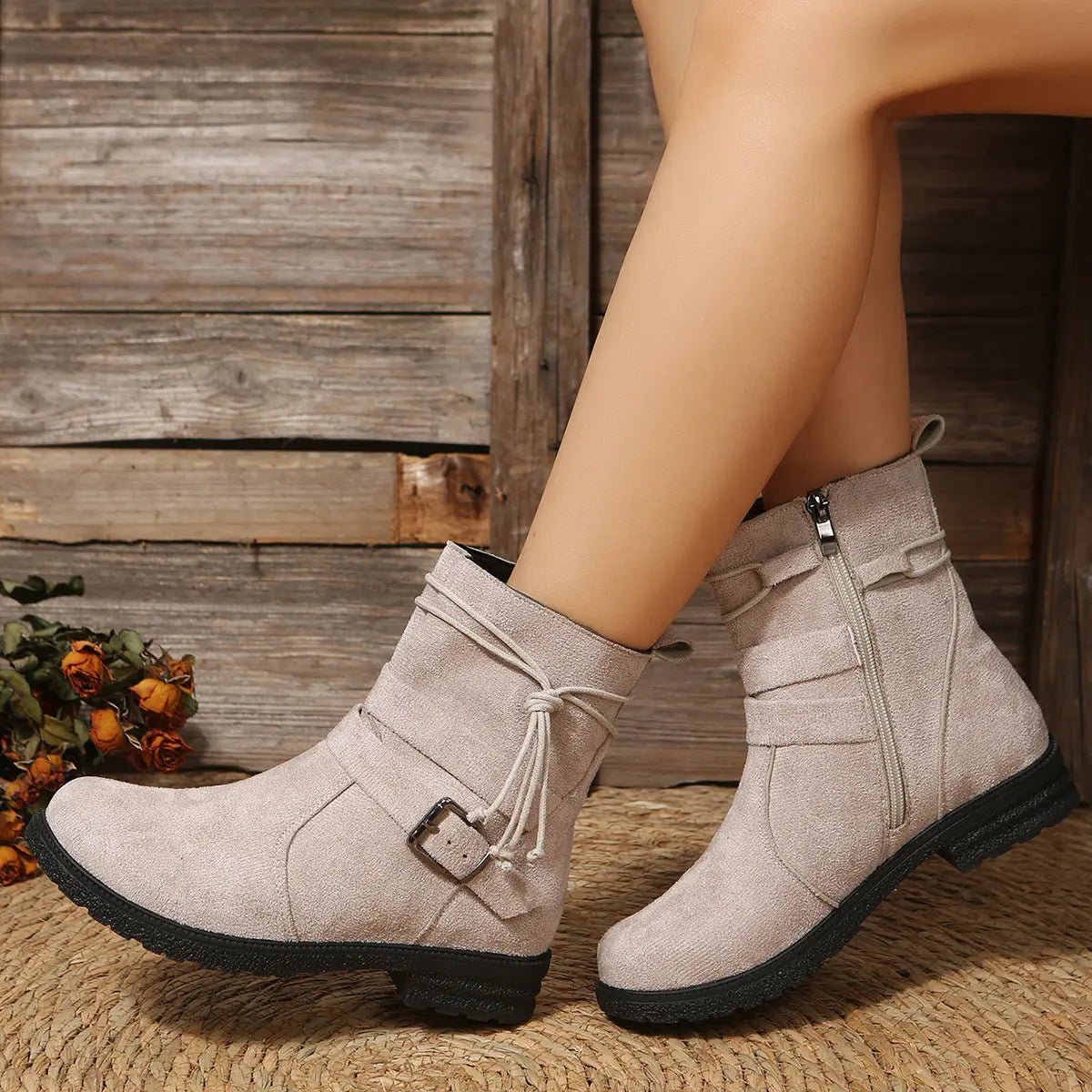 Suede Side Zip Round Toe Boots Trendsi