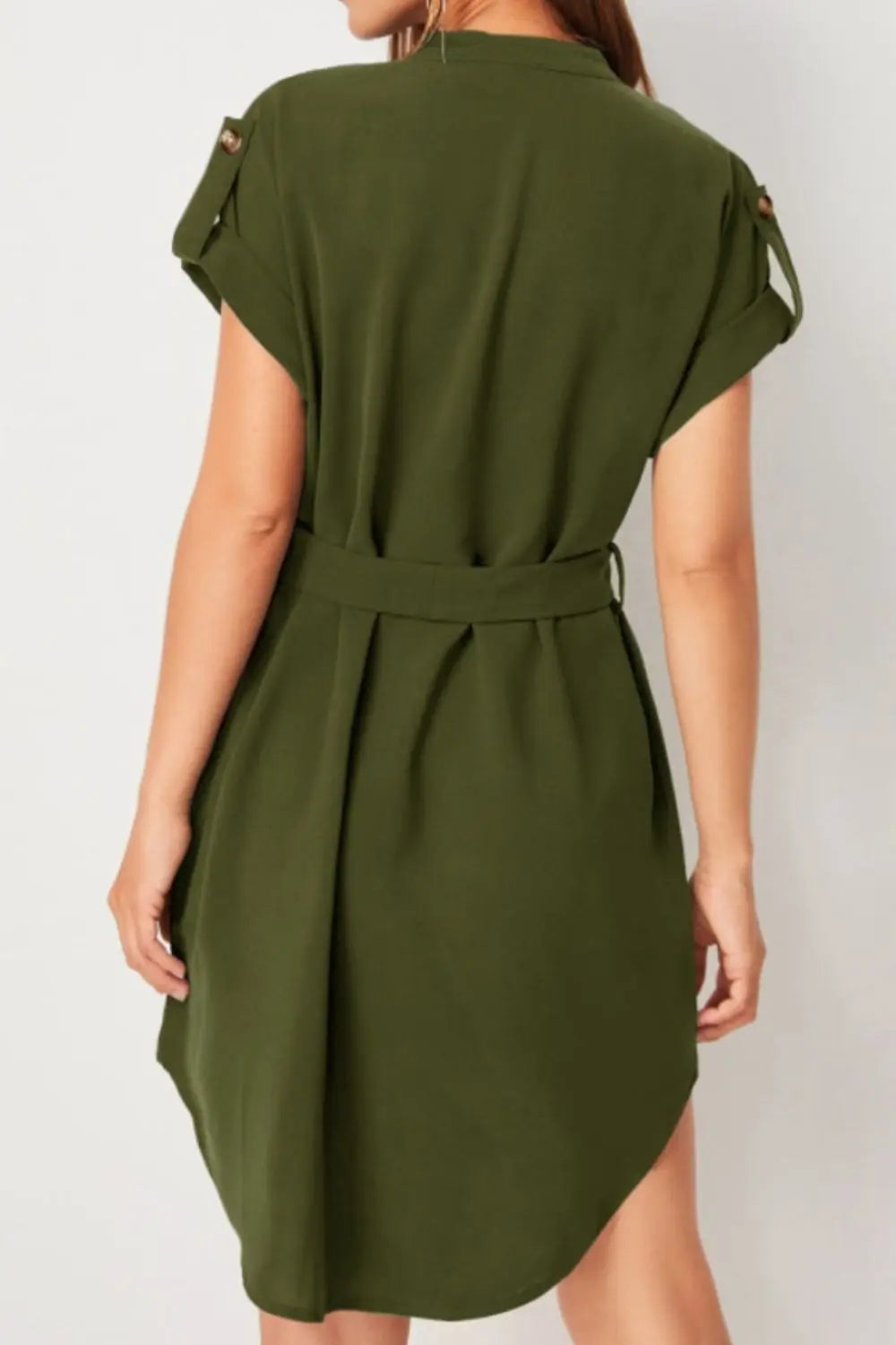 Tied Notched Short Sleeve Dress Trendsi