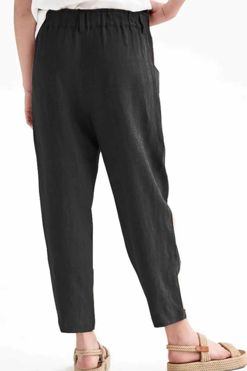 Button Detail Elastic Waist Pocket Pants - GlossiChic Collection