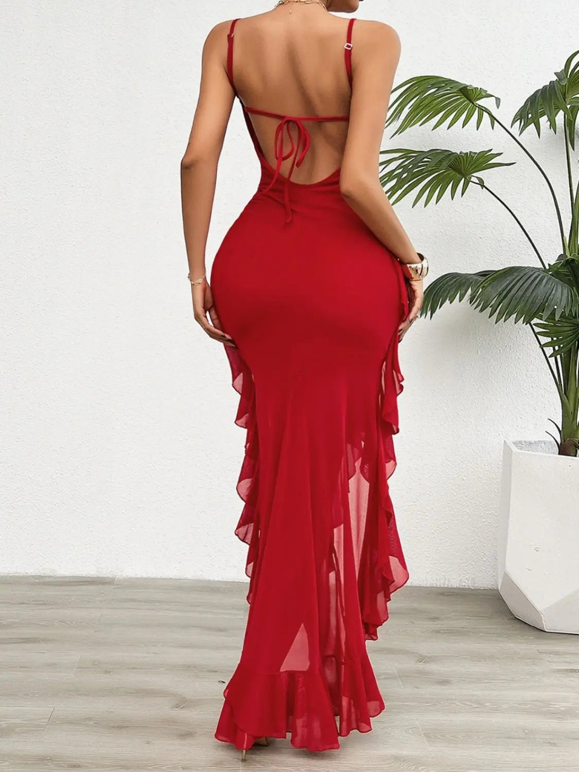 Backless Ruffled Scoop Neck Cami Dress Trendsi