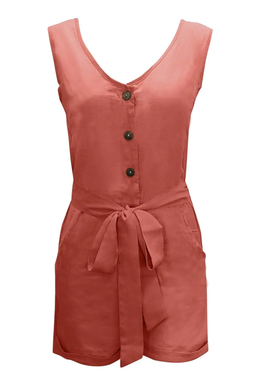 Full Size Tied V-Neck Sleeveless Romper with Pockets - GlossiChic Collection