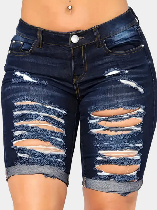 Distressed Denim Shorts with Pockets Trendsi