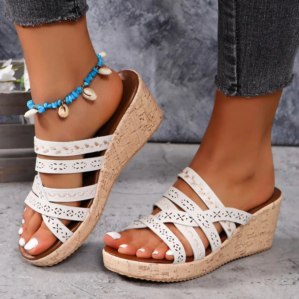 PU Leather Crisscross Wedge Sandals Trendsi