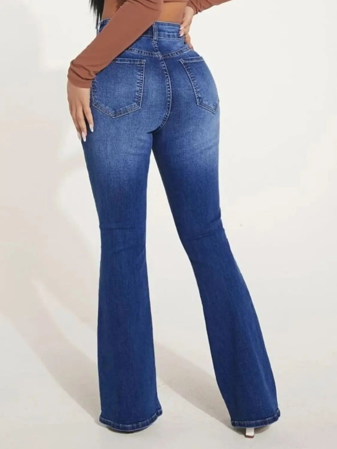 Button Fly Bootcut Jeans with Pockets - GlossiChic Collection