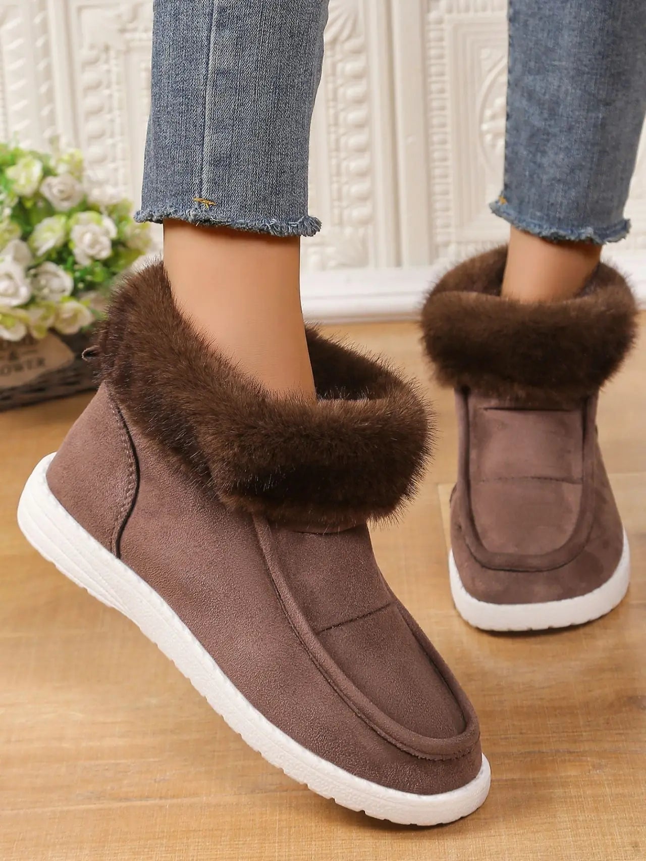 Faux Fur Suede Round Toe Sneakers GlossiChic Collection