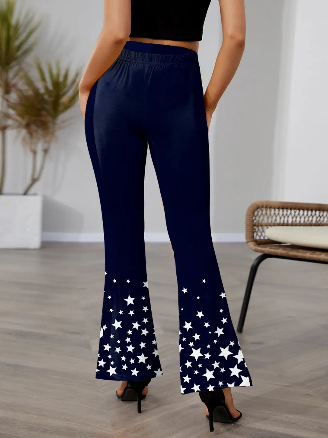 Star Elastic Waist Bootcut Pants Trendsi