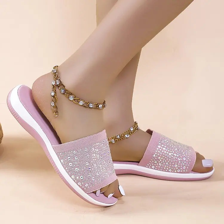 Hot Diamond Lettering Polyurethane Lightweight Platform Slippers GlossiChic Collection