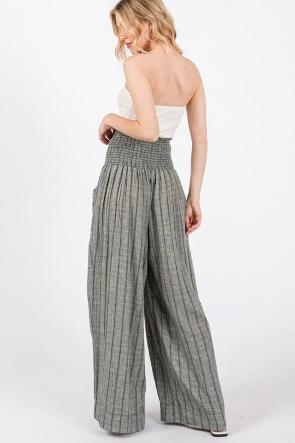 Cotton Gauze Wash Stripe Pants - GlossiChic Collection