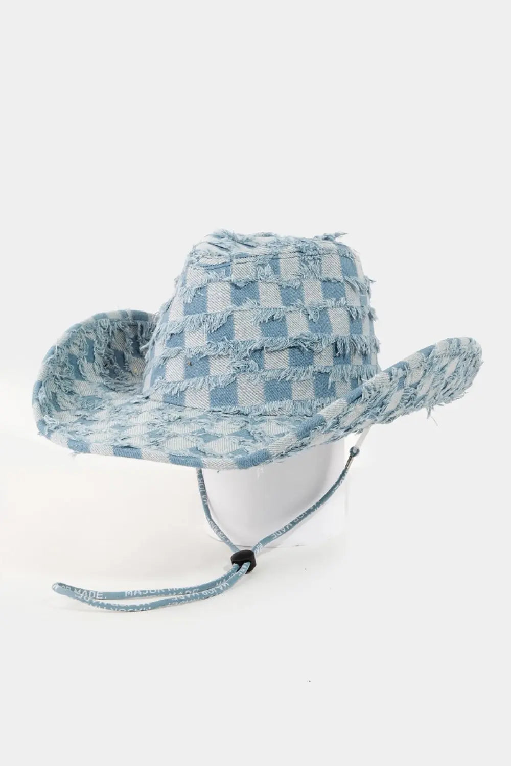 Checkered Fringe Denim Cowboy Hat - GlossiChic Collection