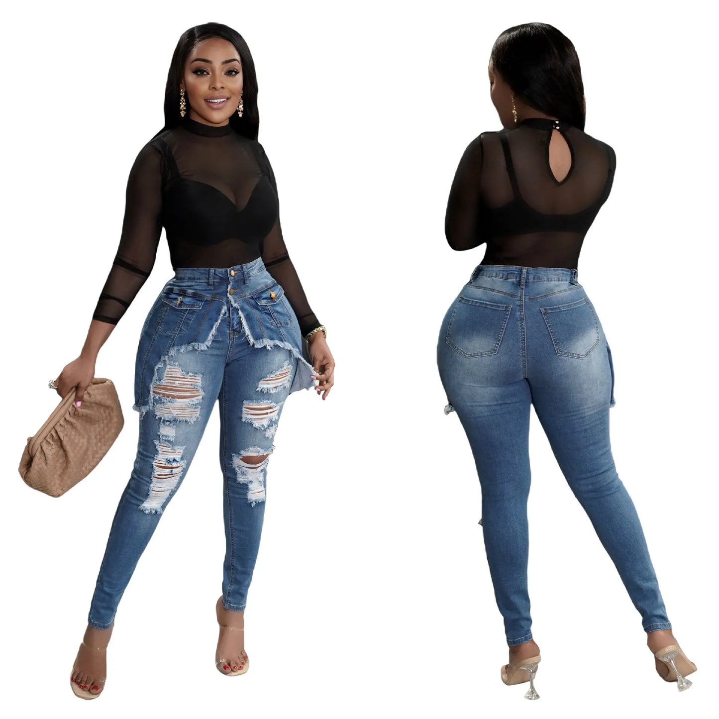 Ripped Denim Skinny Jeans GlossiChic Collection