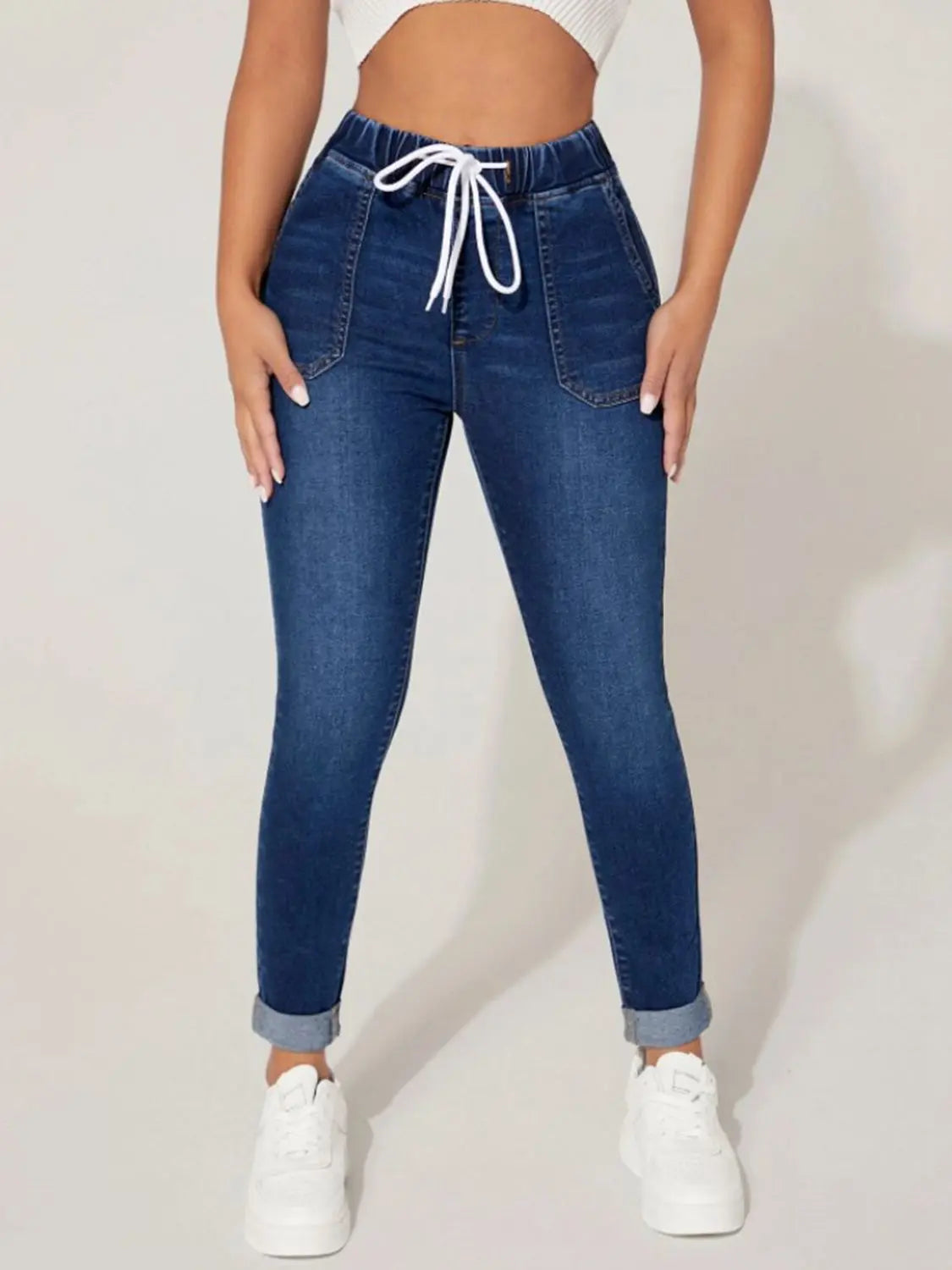 Drawstring Cropped Jeans - GlossiChic Collection Medium / S GlossiChic Collection Jeans, Pants, & Shorts