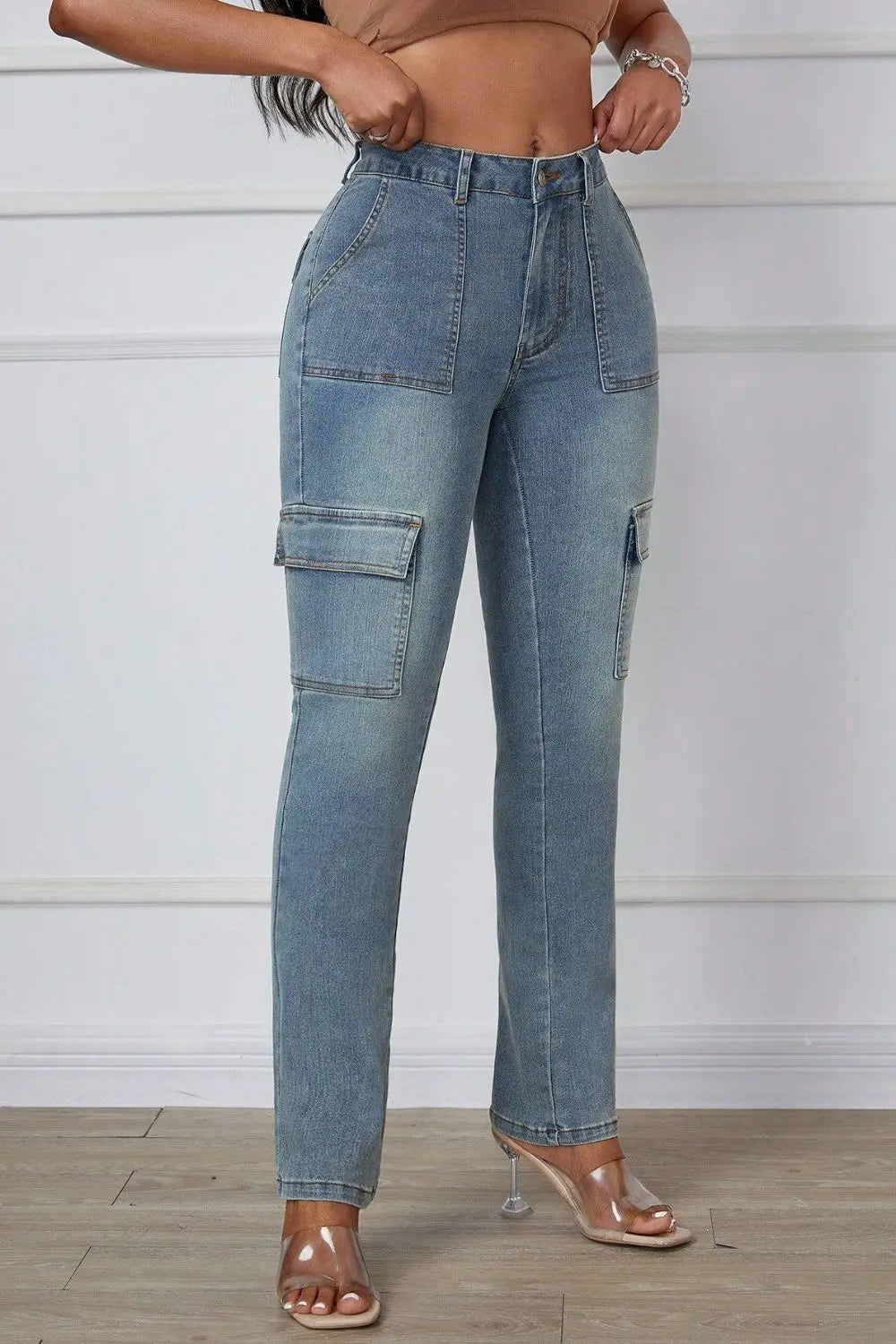 Skinny Jeans with Cargo Pockets Trendsi