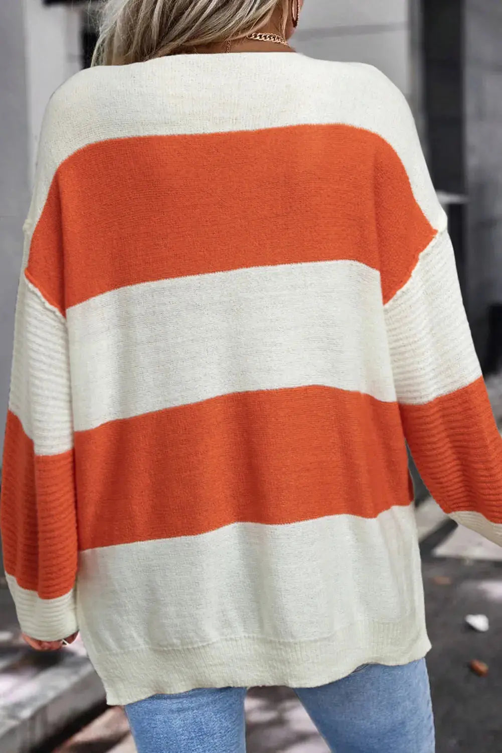 Color Block Dropped Shoulder V-Neck Sweater Trendsi