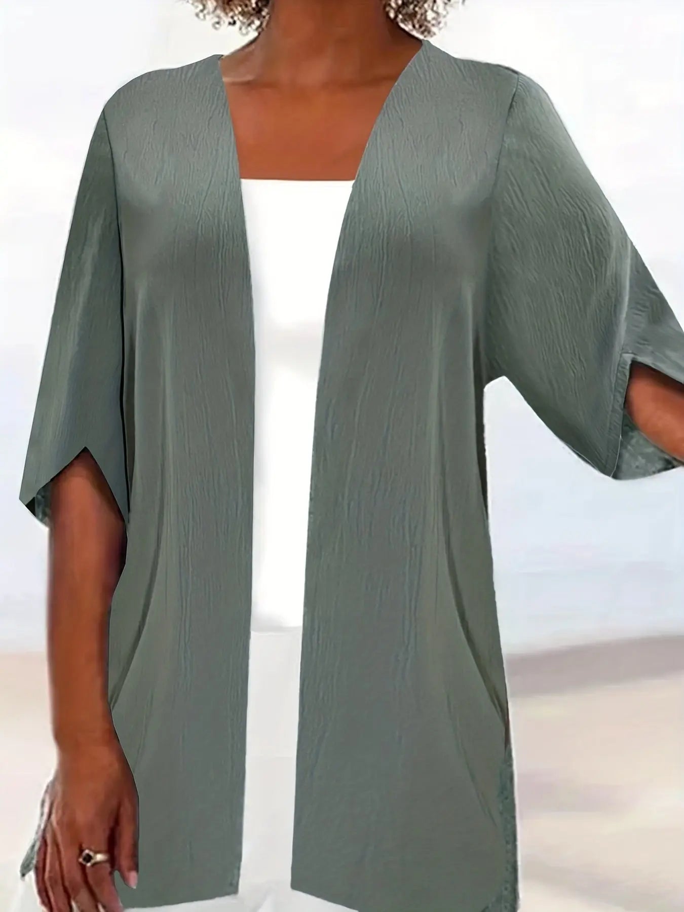 Plus Size Open Front Half Sleeve Cardigan Trendsi