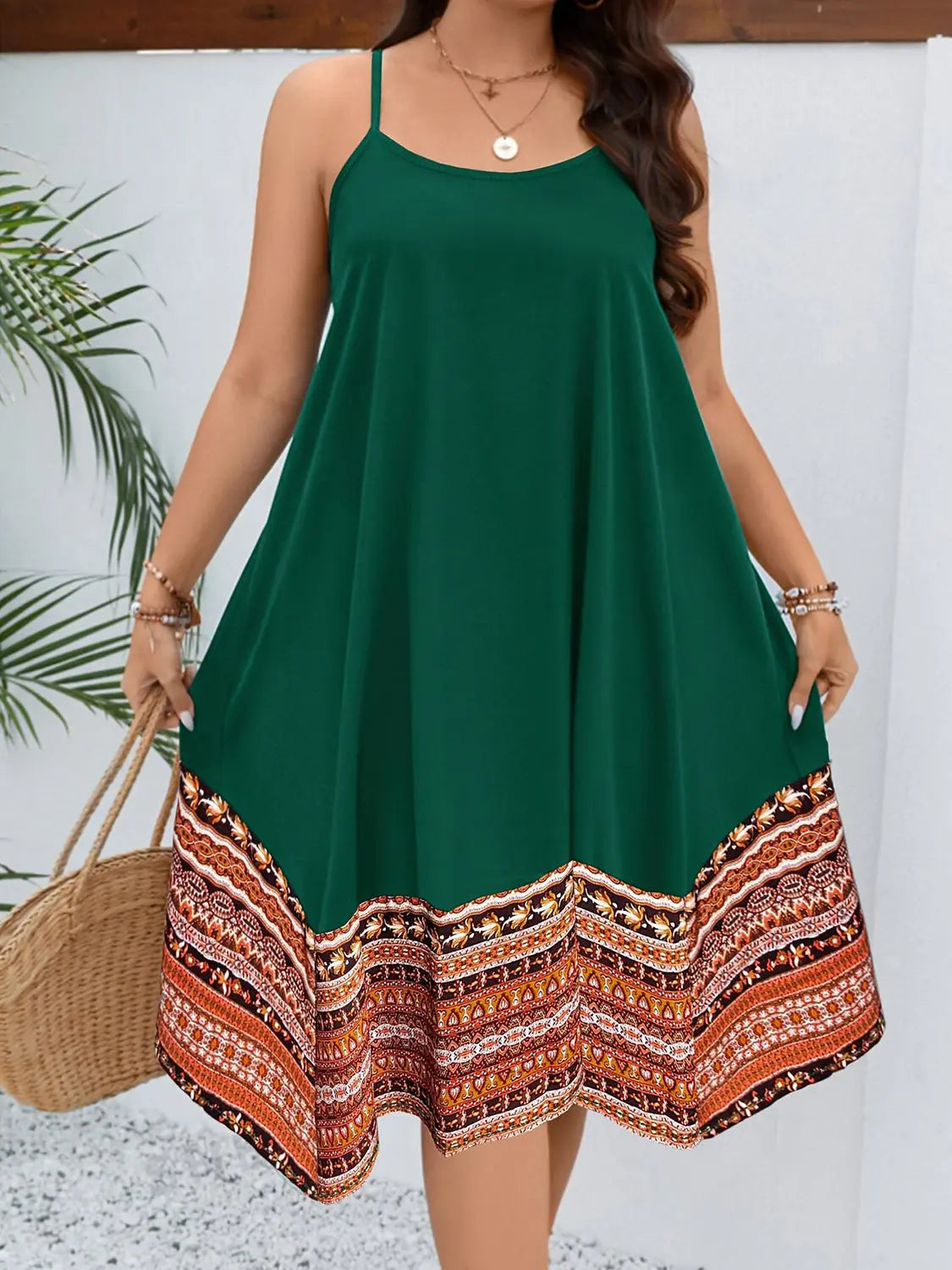 Plus Size Printed Round Neck Cami Dress Trendsi