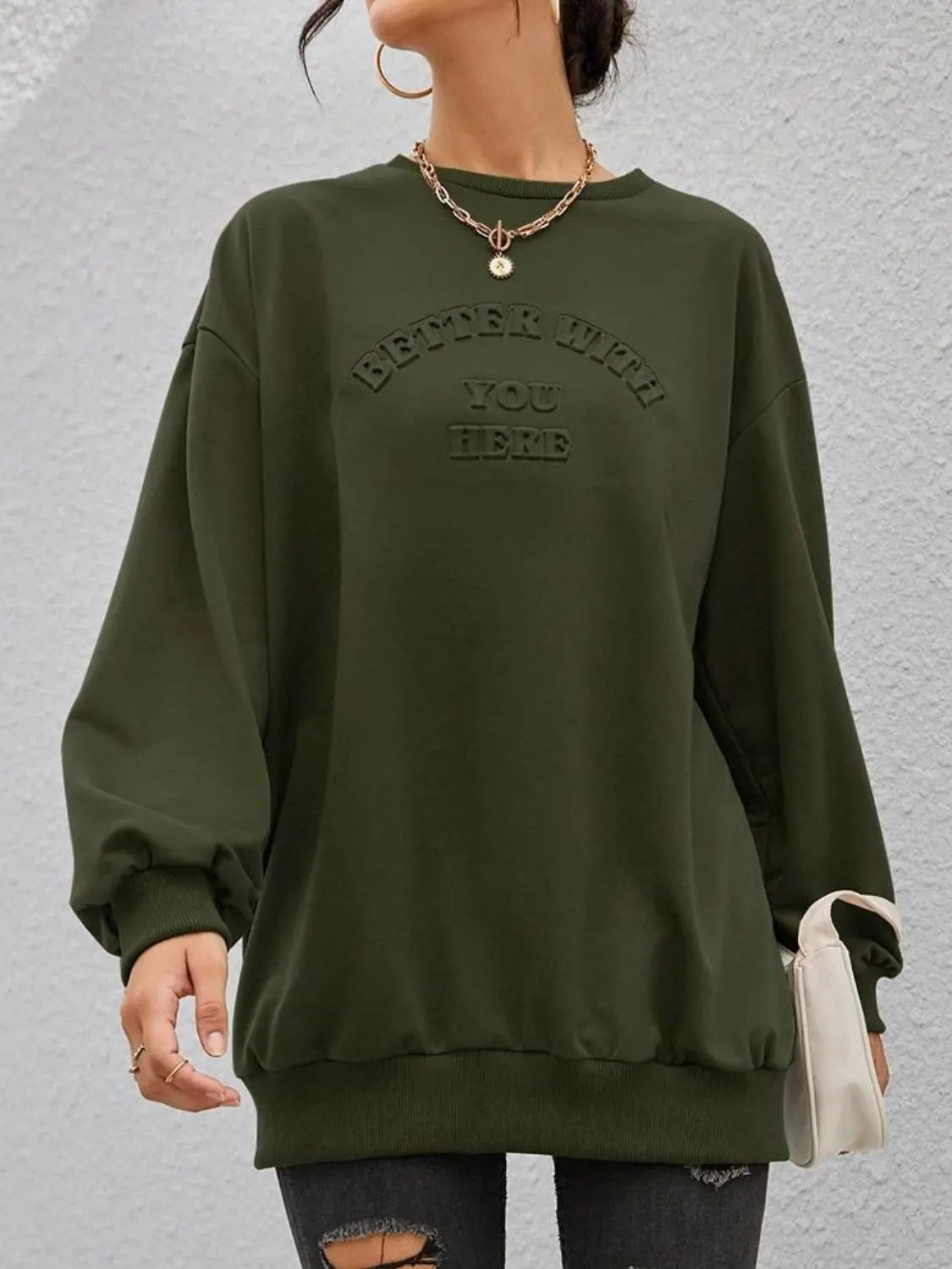 Stereoscopic Letter Round Neck Long Sleeve Sweatshirt GlossiChic Collection