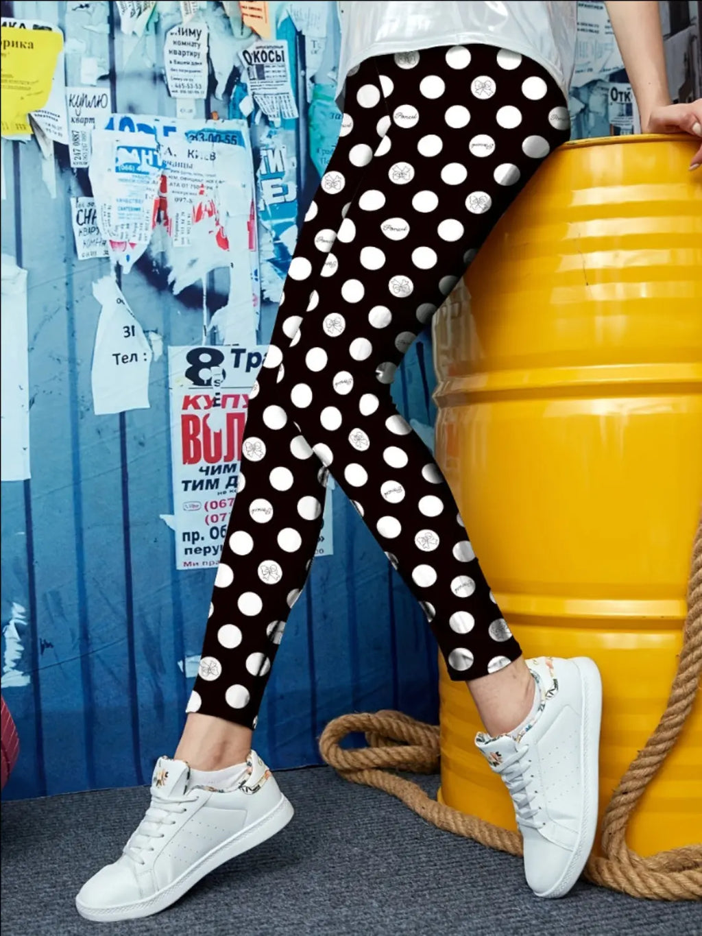 Printed High Waist Skinny Leggings - GlossiChic Collection Dot / S GlossiChic Collection Activewear