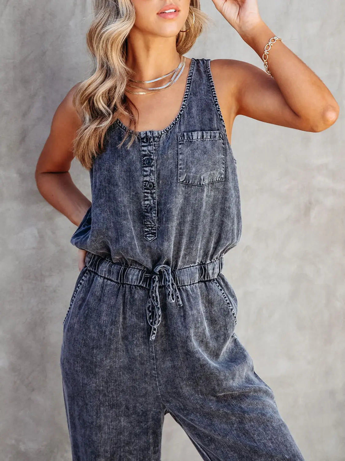 Drawstring Waist Sleeveless Jumpsuit - GlossiChic Collection