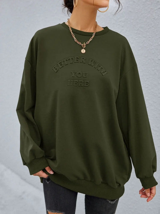 Stereoscopic Letter Round Neck Long Sleeve Sweatshirt GlossiChic Collection