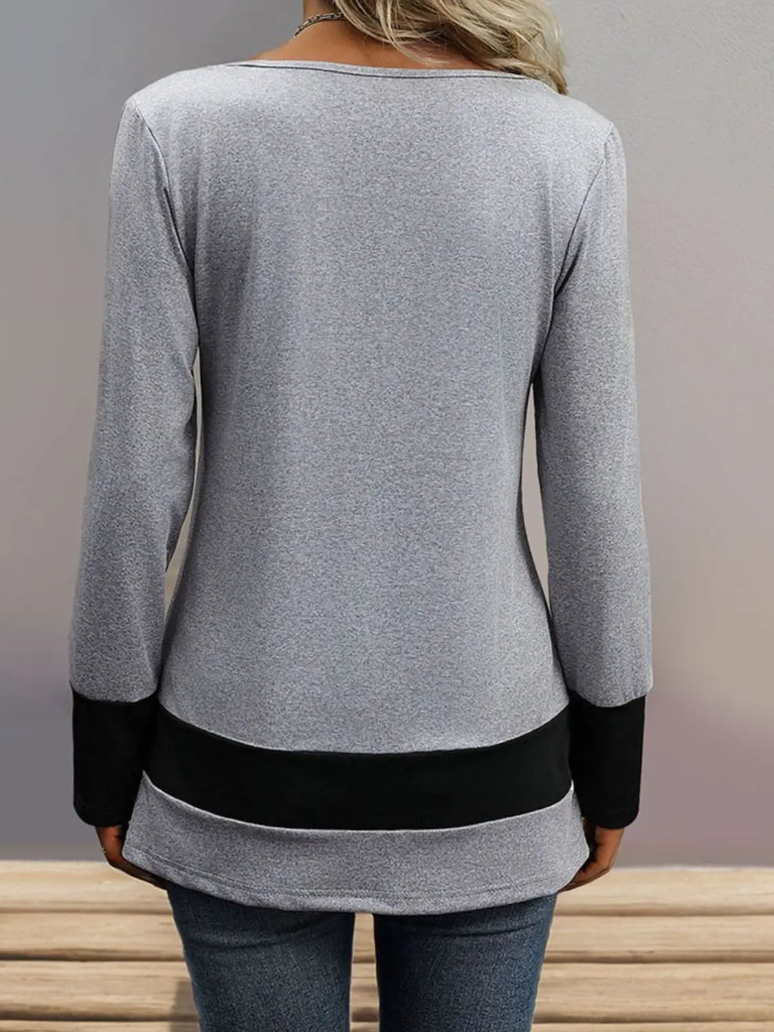 Perfee Contrast Long Sleeve T-Shirt Trendsi