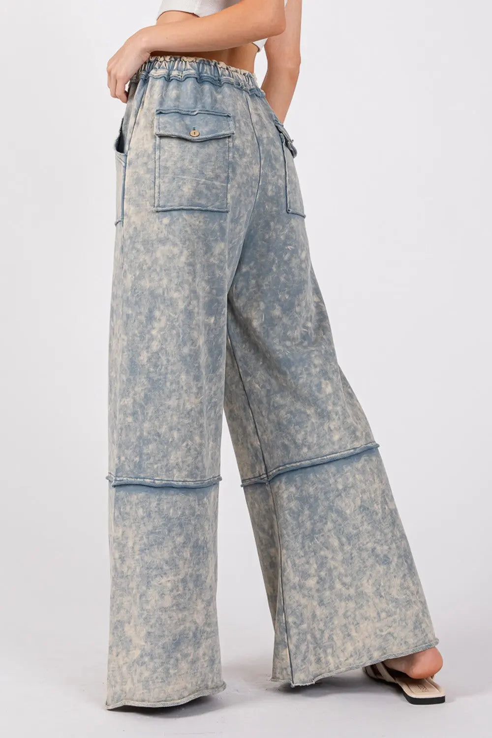 SAGE + FIG Mineral Washed Terry Wide Leg Pants Trendsi