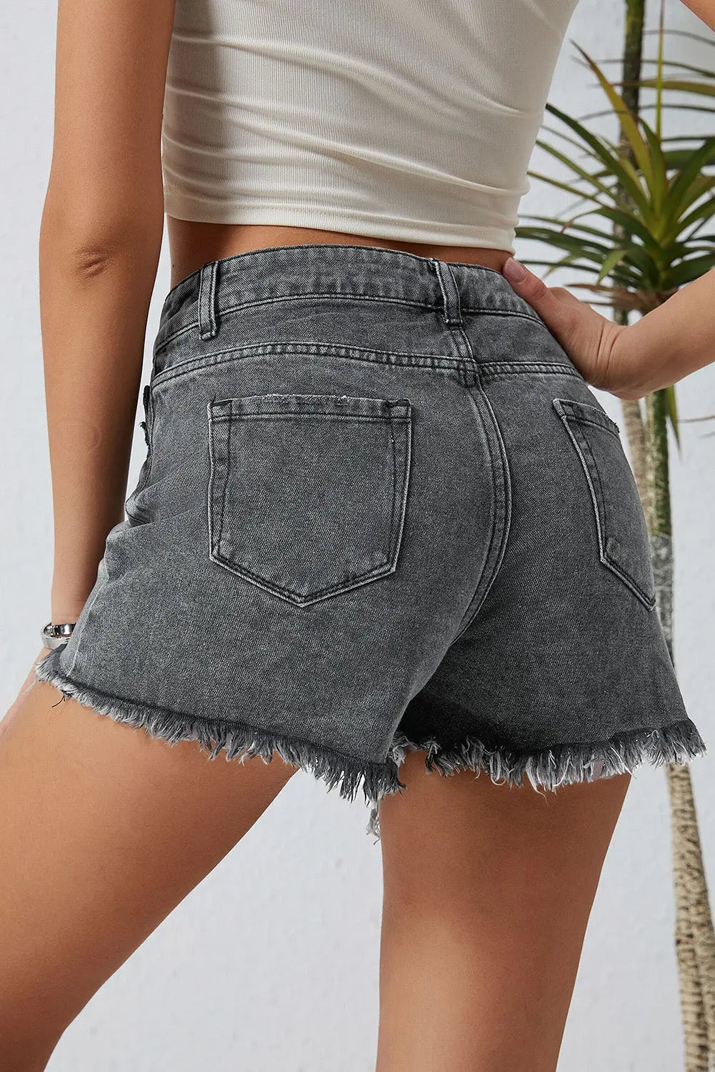 Distressed Raw Hem Denim Shorts - GlossiChic Collection